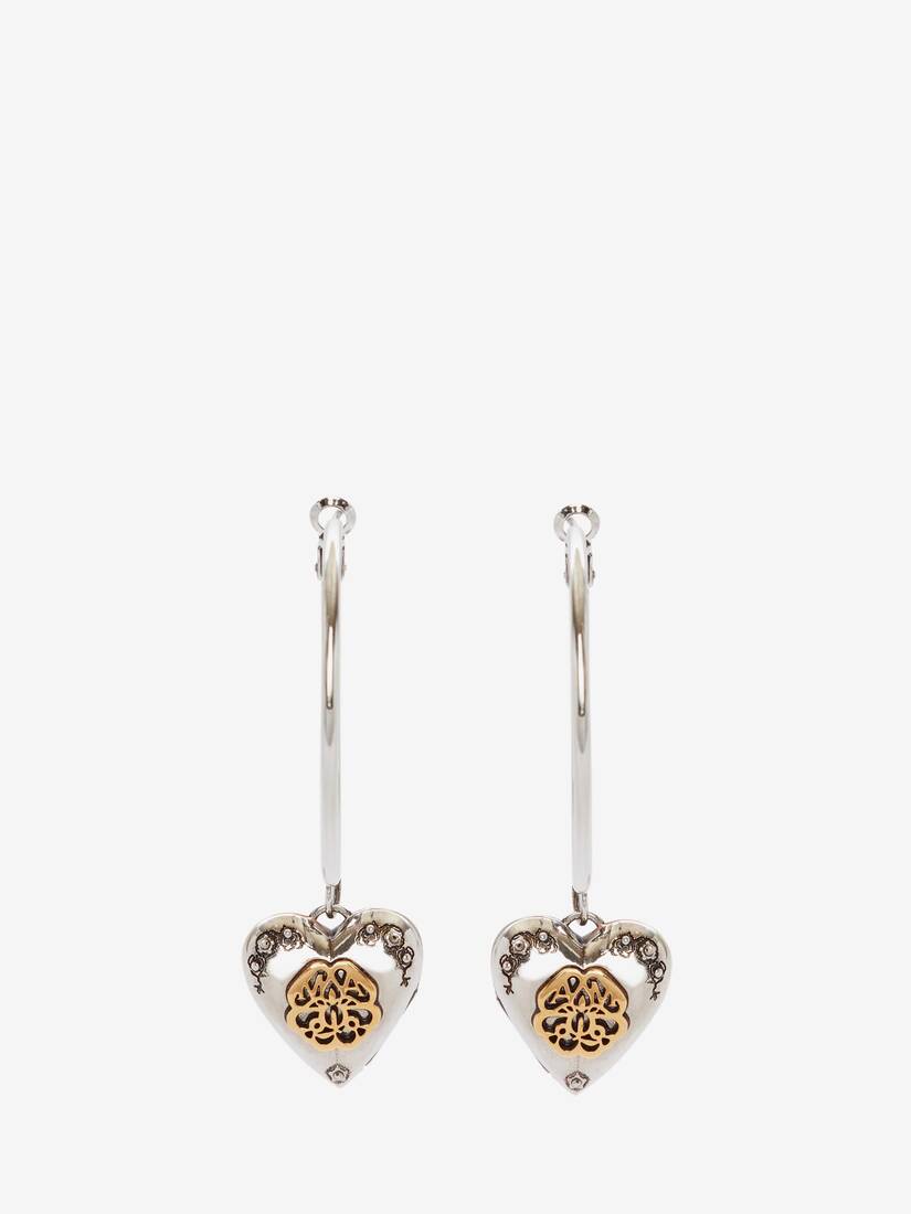 Pendientes Alexander McQueen Heart Locket Hoop Mujer - Plateados - Mexico 953-CWMQIO